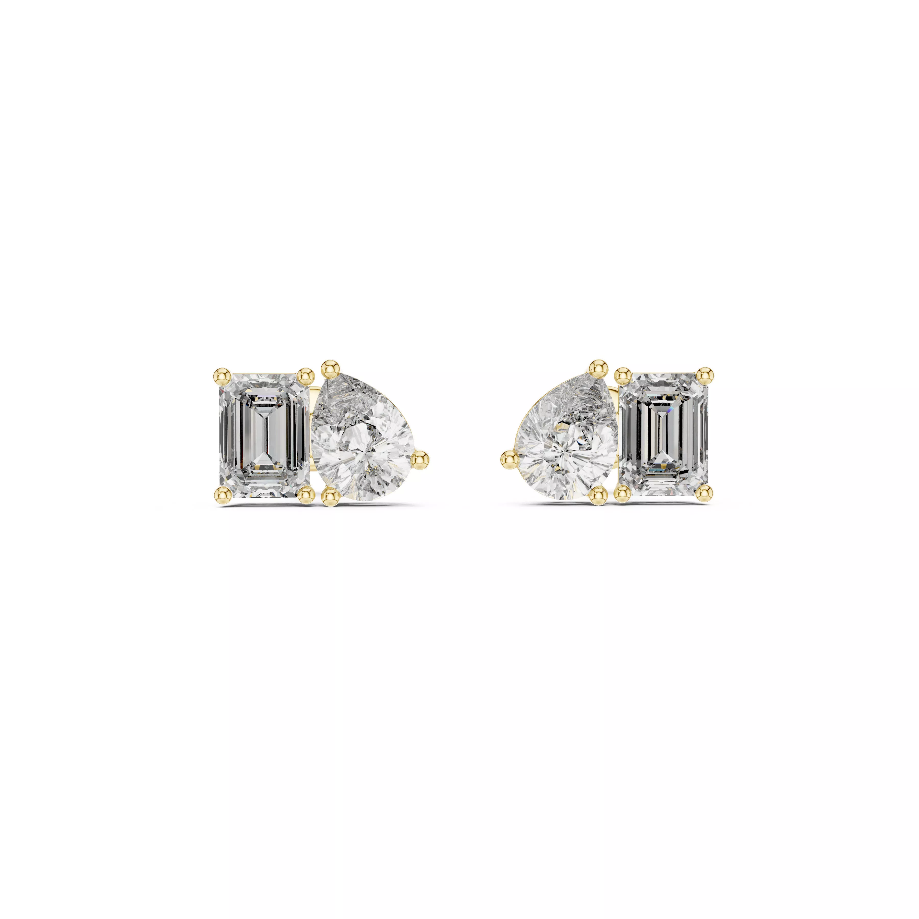 Modern Two-Stone Pear Emerald Diamond Stud Earrings CAD 3D print model