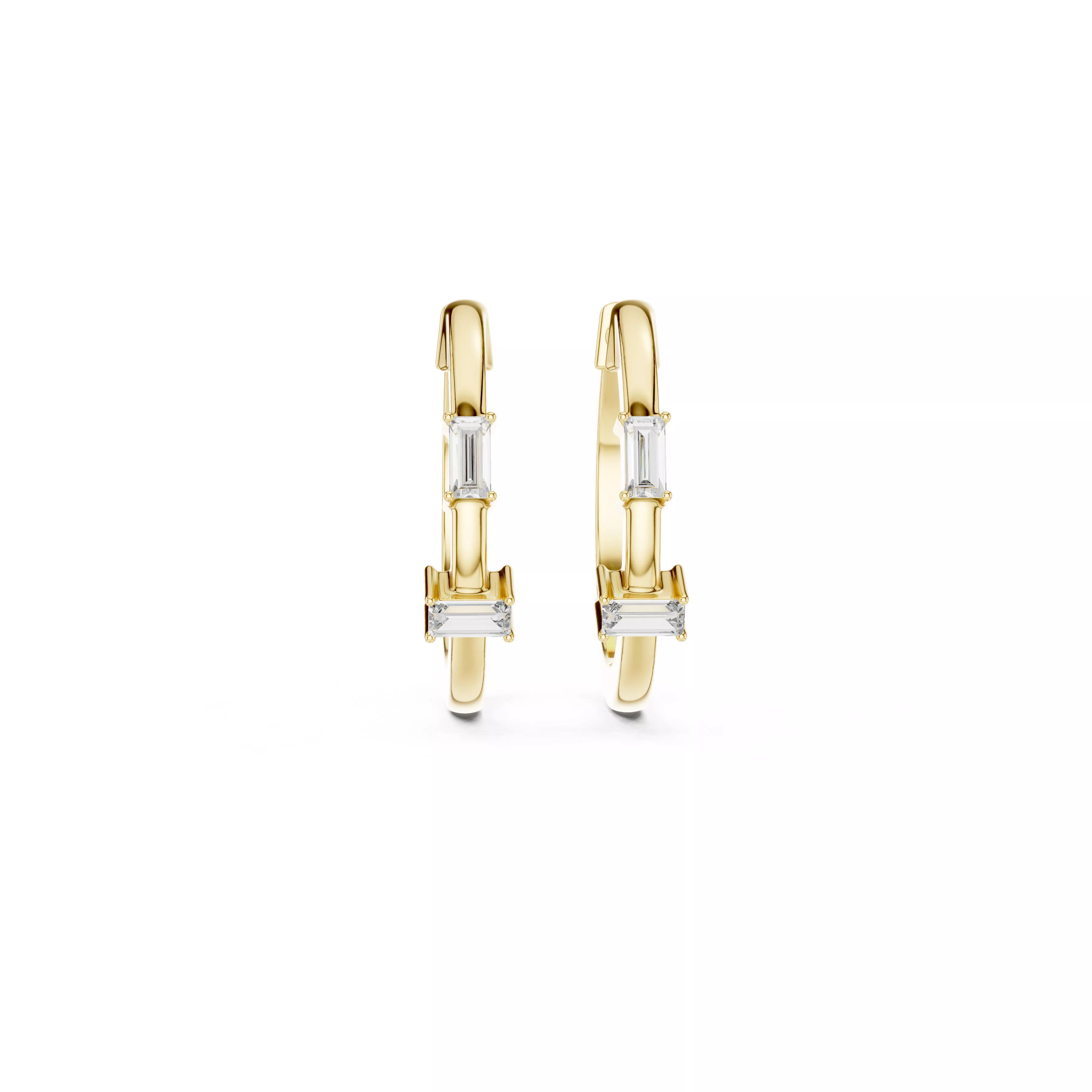Modern Minimal Baguette Diamond Hoop Earrings CAD 3D print model