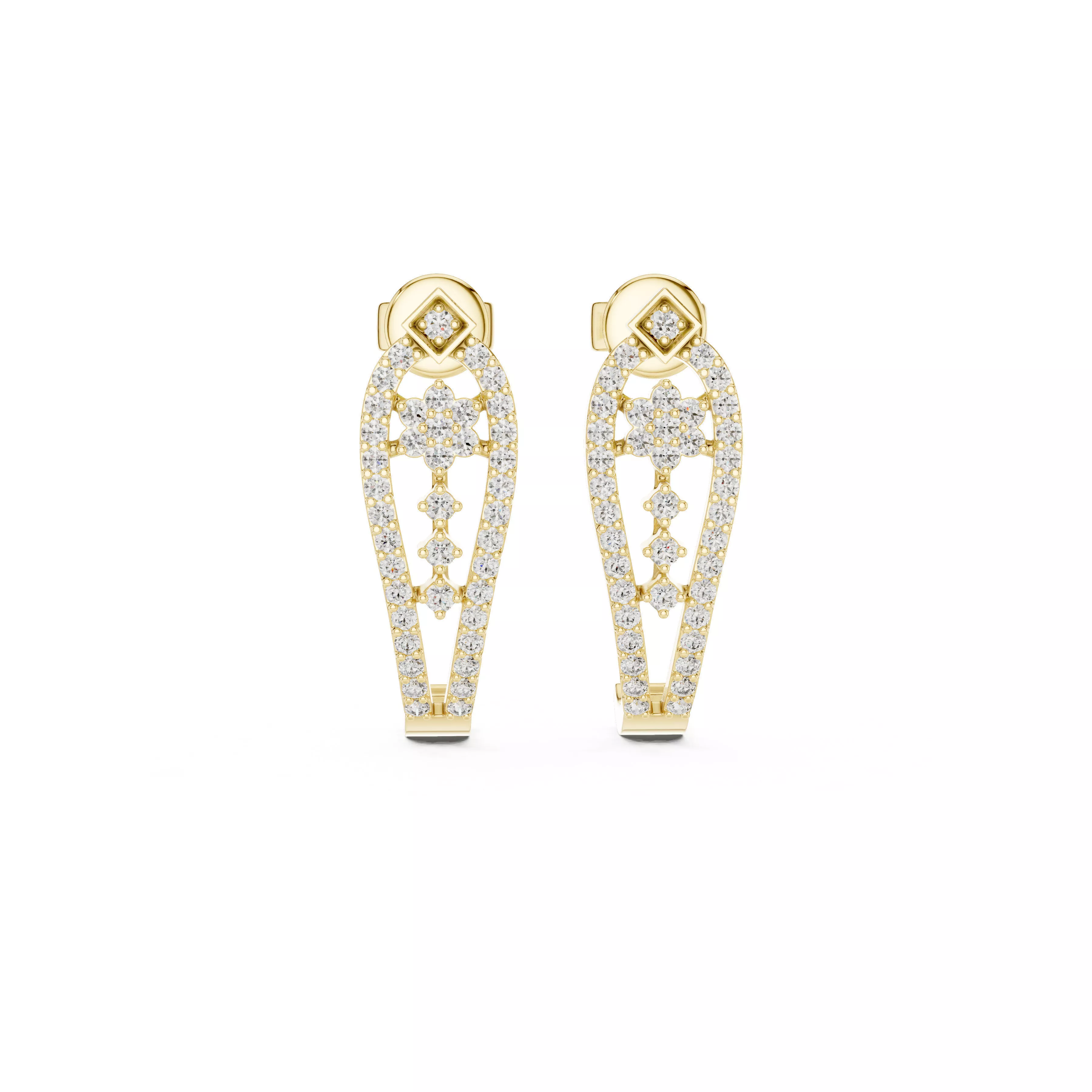 Art Deco Diamond Drop Statement Earrings Vintage Luxury CAD 3D print model