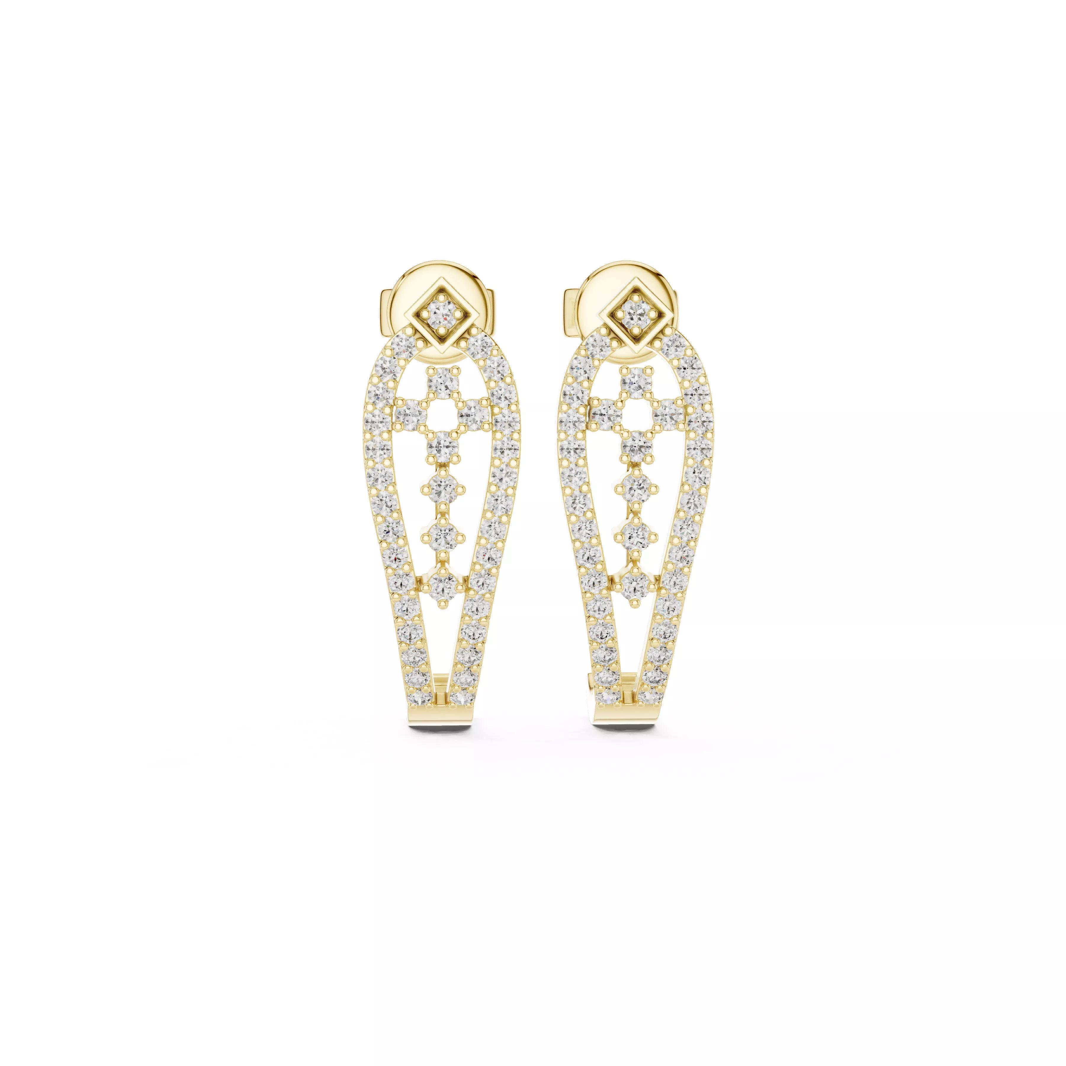 Luxury Symbolic Art Deco Diamond Cross Drop Earrings CAD 3D print model