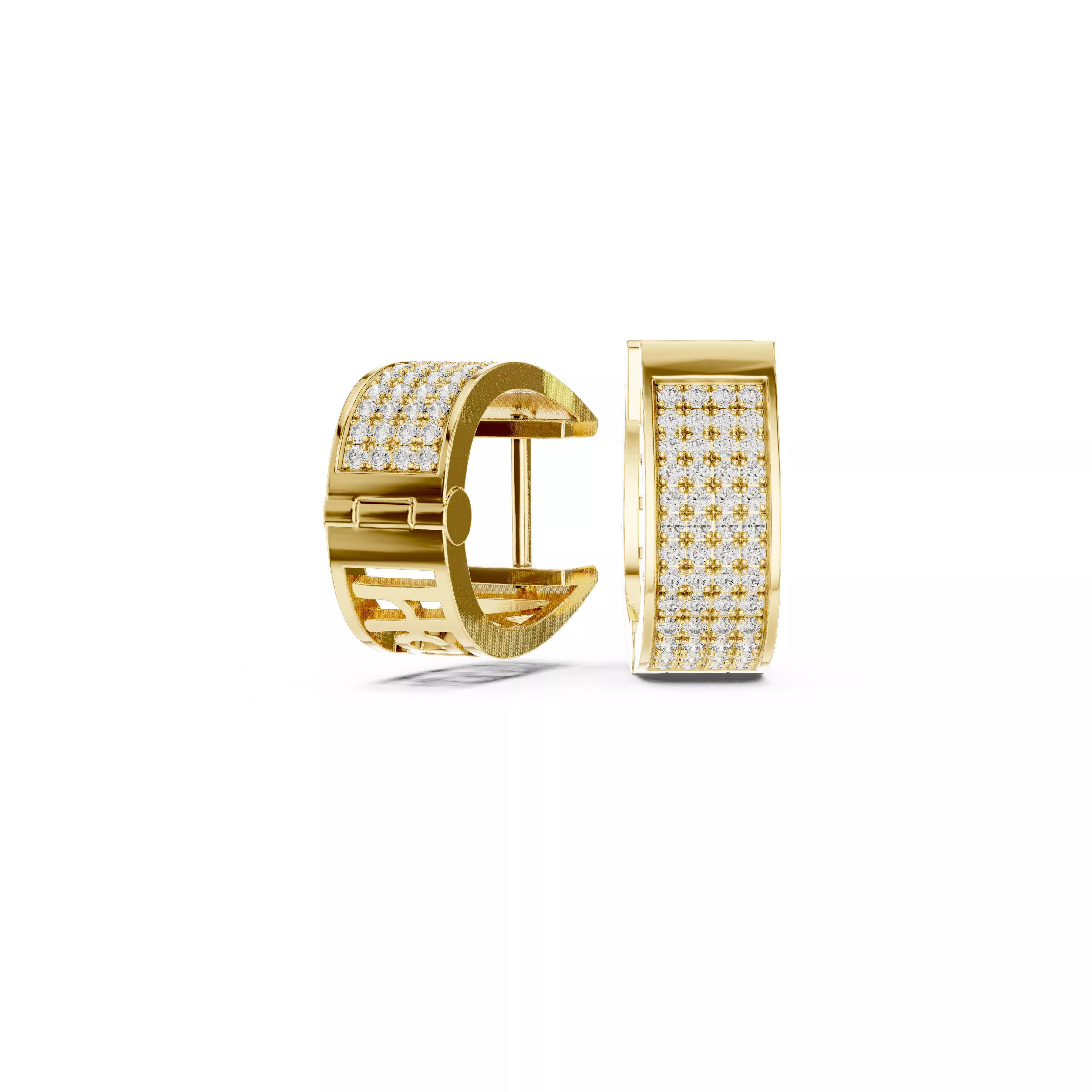 Bold Luxury Wide Pave Diamond Hoop Earrings CAD 3D print model