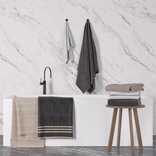 Towel set bathroom with towels and marble wall 3D model
