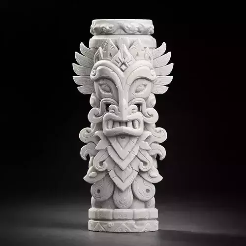 Ancient Tiki Guardian Totem Pole Tribal Mask Sculpture STL