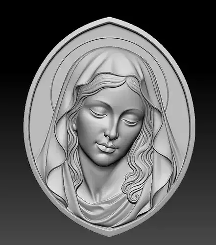 Virgin Mary Shield Frame Bas Relief STL