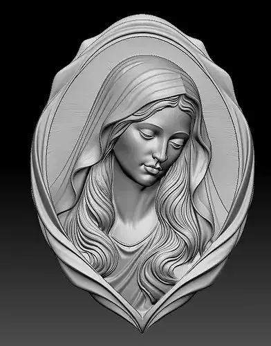 Virgin Mary Leaf Frame Bas Relief STL