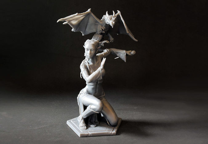 Woman and Dragon 3D print model