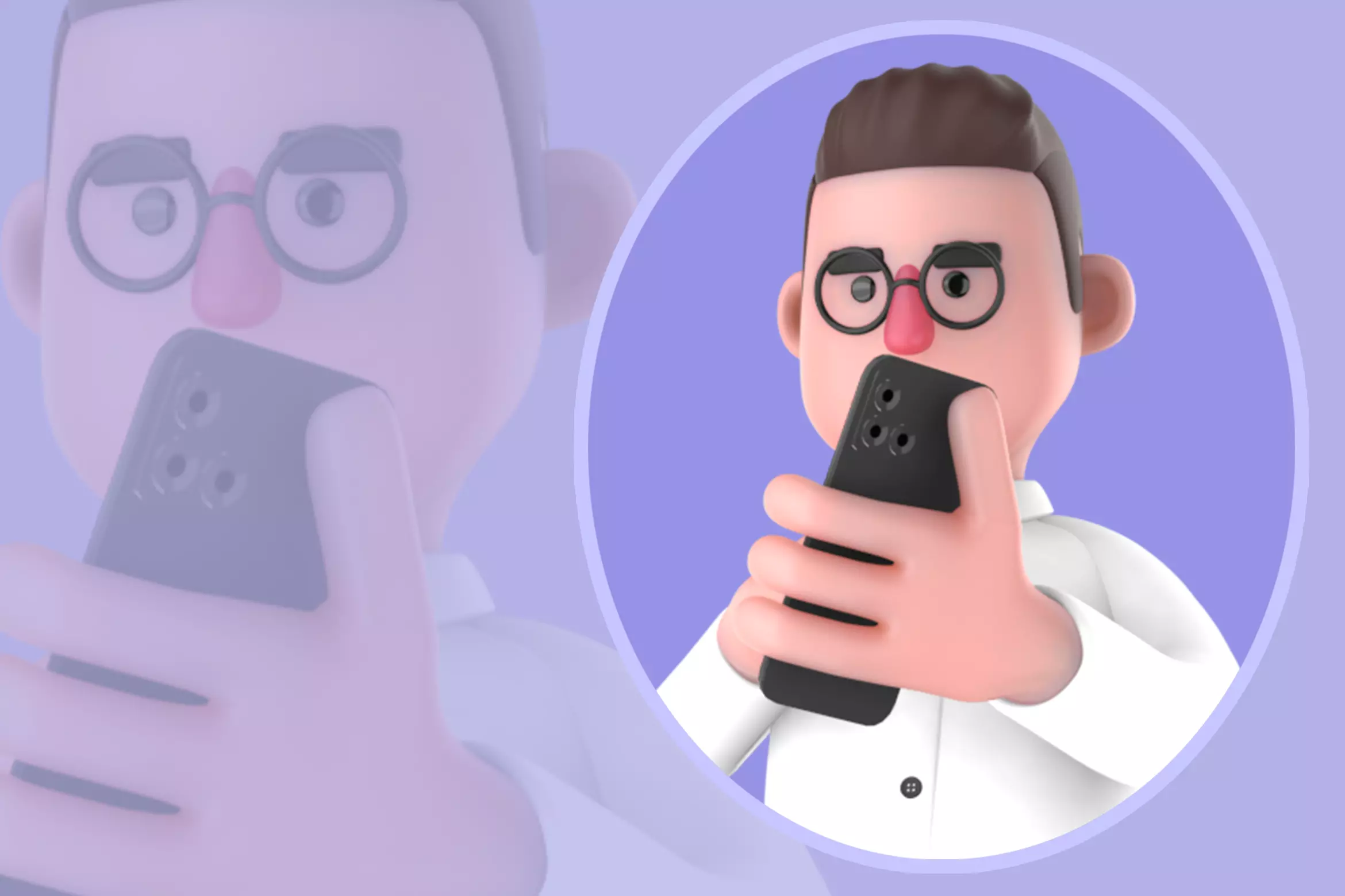 Stylized 3D Male Sociologist Character - Cartoon Phone User 3D model