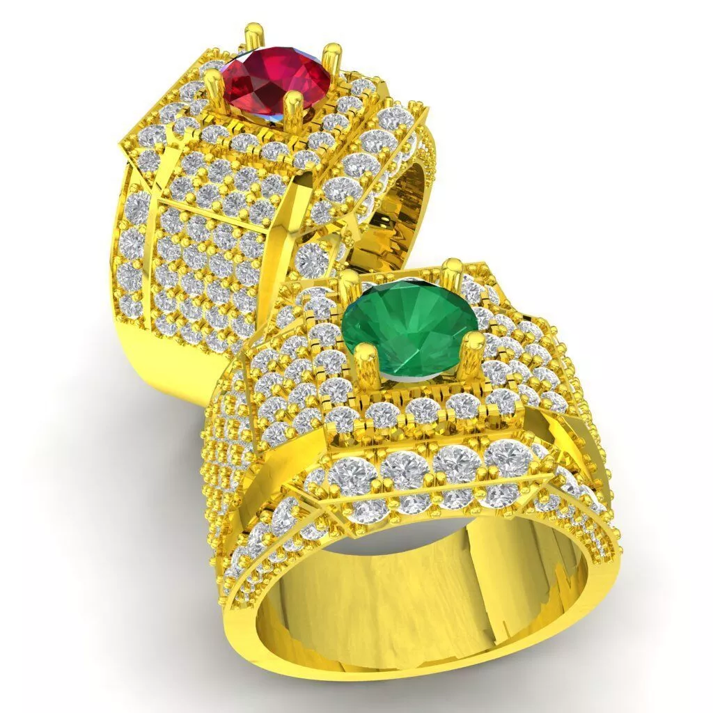 Luxury Korean Style Cushion Emerald Men Ring 255a 3D print model