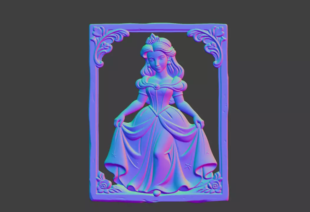 3D Printable Princess Girl Relief Mural STL 3D print model
