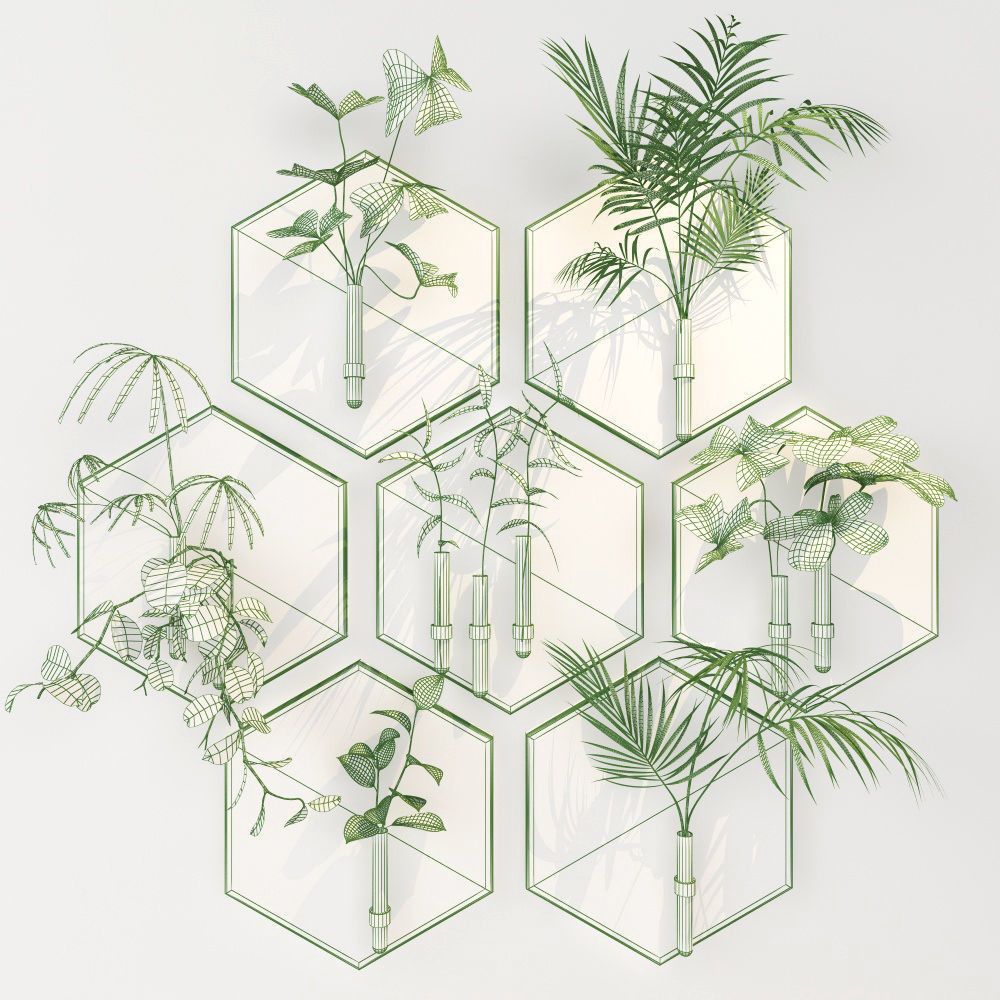 HAnging 2 hexagon vase with plant in it 3D model_4
