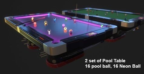 Neon Pool Table and Stylish Pool Table Low-poly 3D model_0