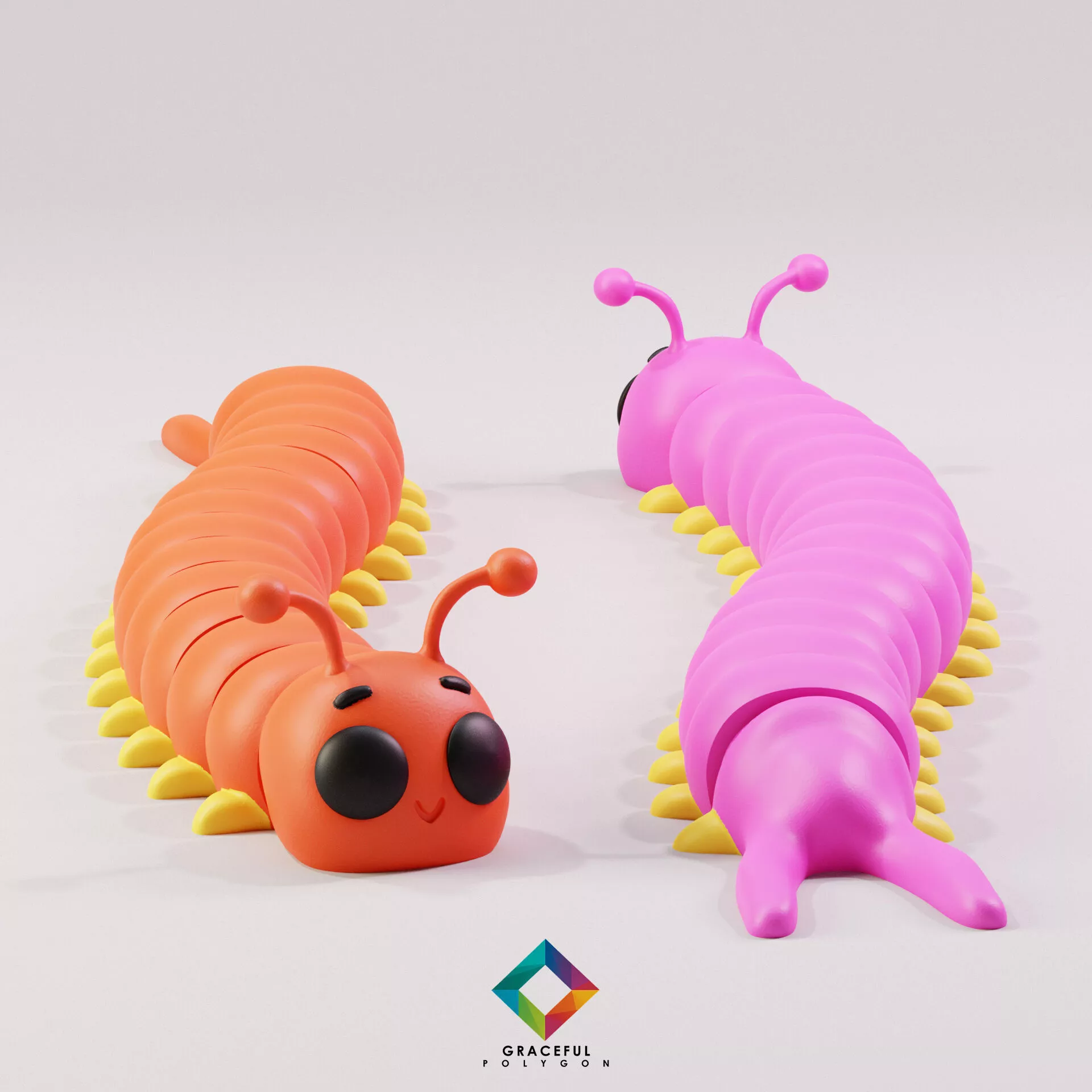 CENTIPEDE STL FLEXI CHIBI CUTE GRACEFULPOLYGONS 3D print model