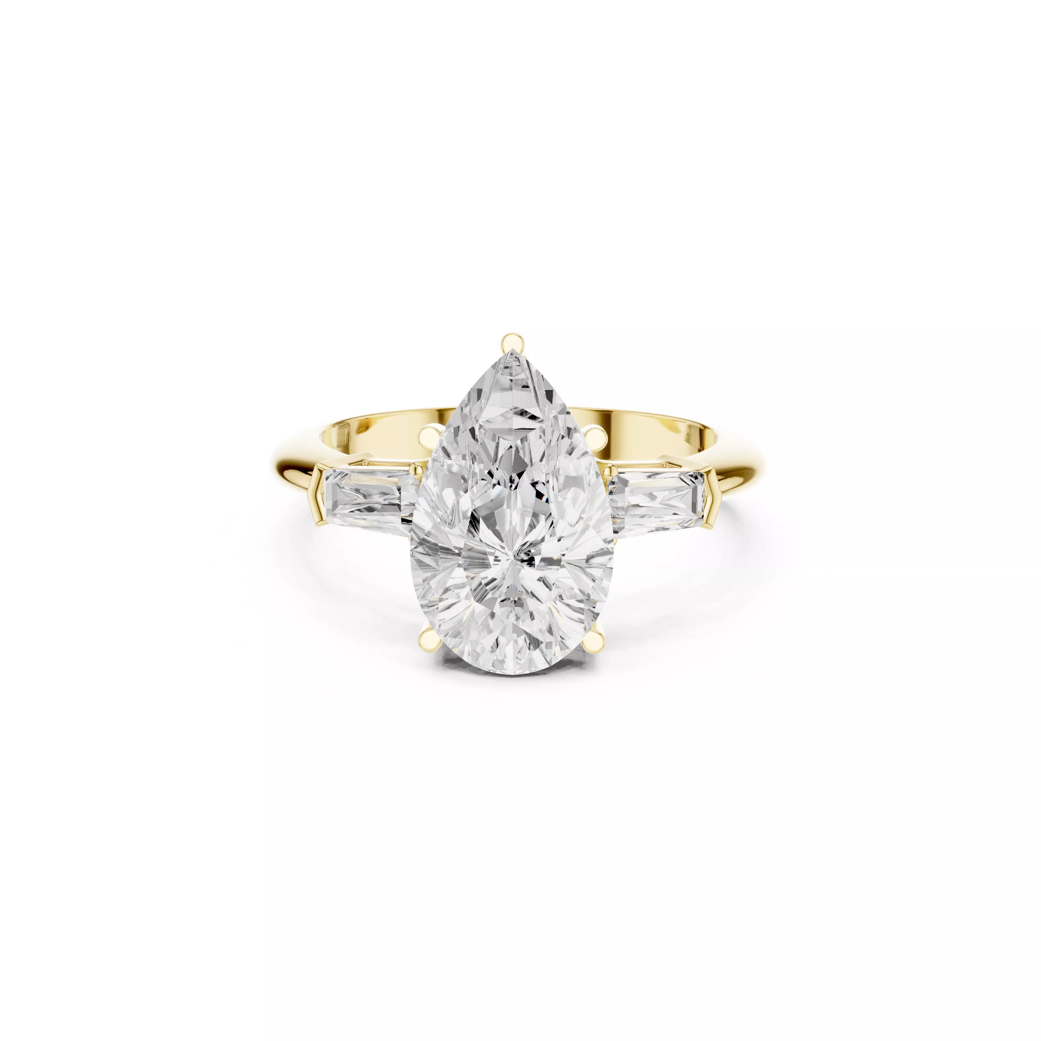 Elegant Pear Cut Baguette Side Stones Diamond Ring CAD 3D print model
