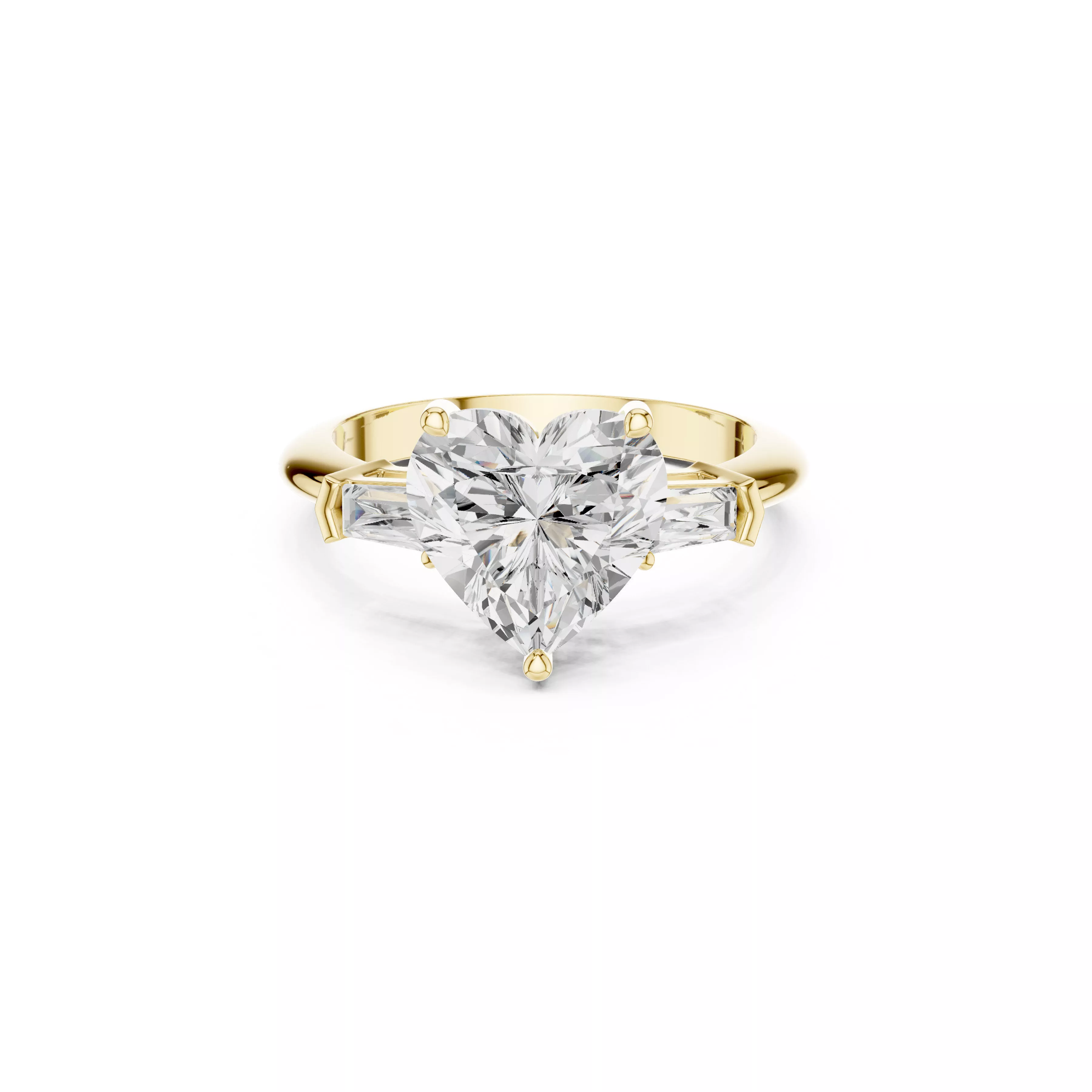 Luxury Heart Tapered Baguette Side Stones Diamond Ring CAD 3D print model