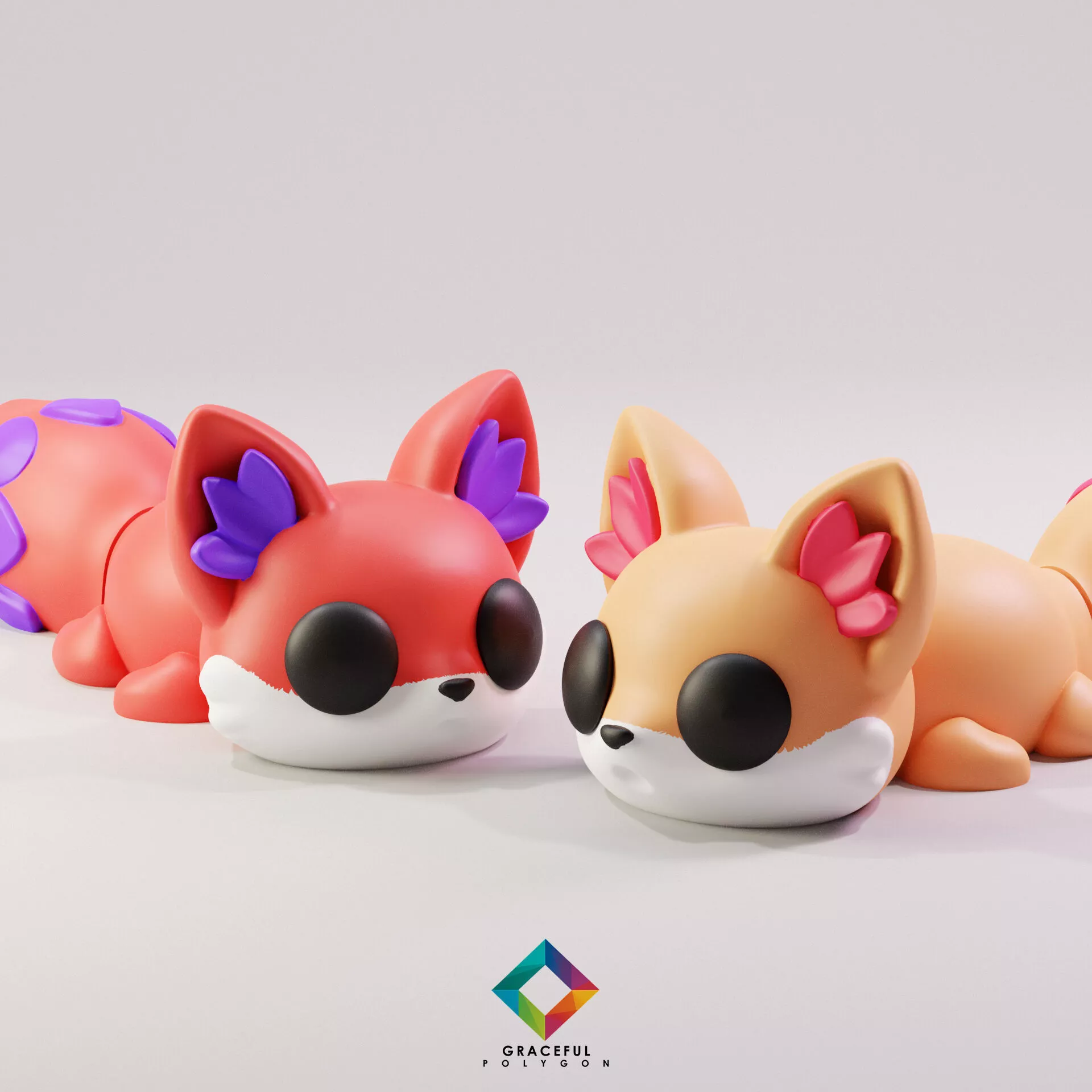 FLORAL FOX STL FLEXI CHIBI CUTE GRACEFULPOLYGONS 3D print model