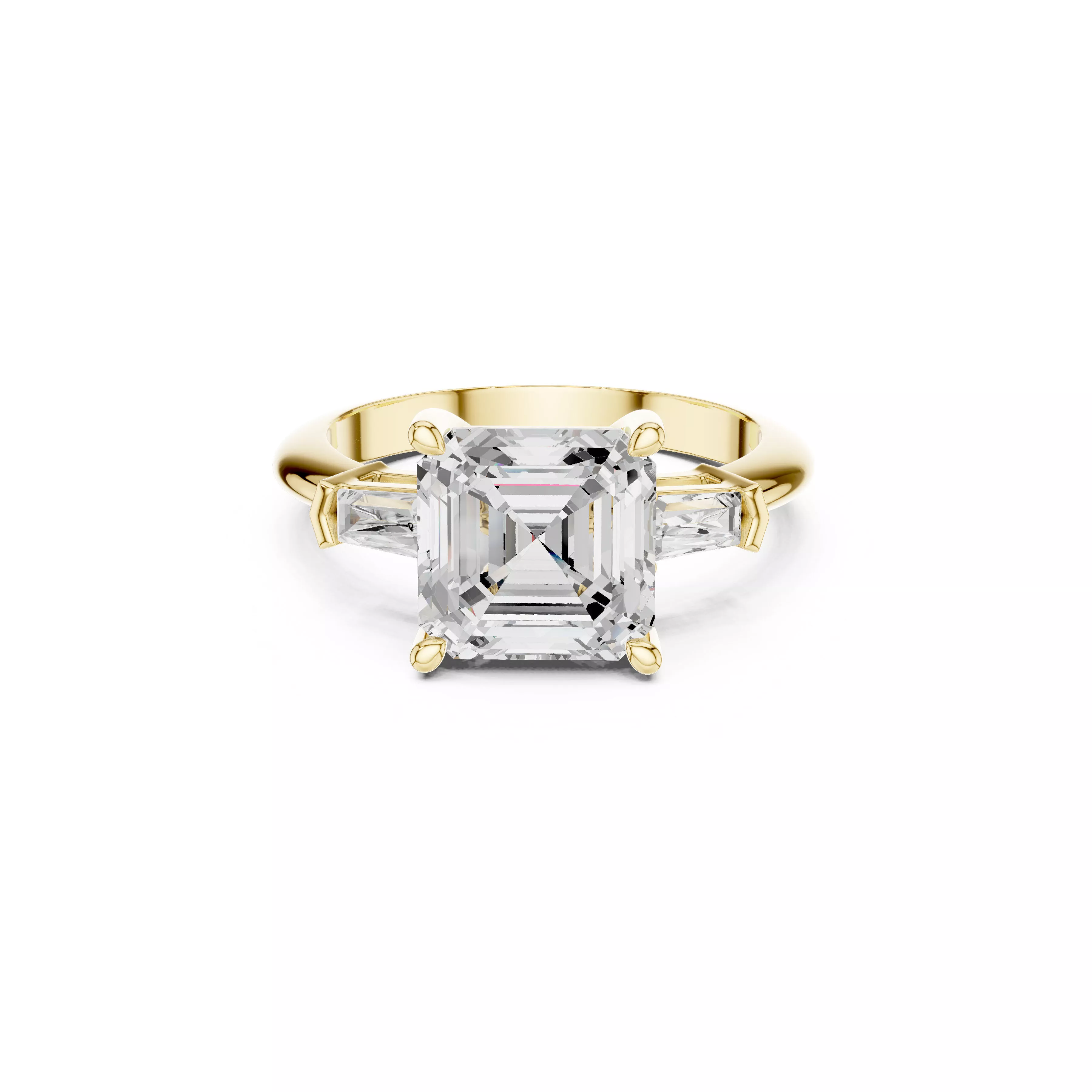 Asscher Cut Diamond Ring Tapered Baguette Side Stones CAD 3D print model