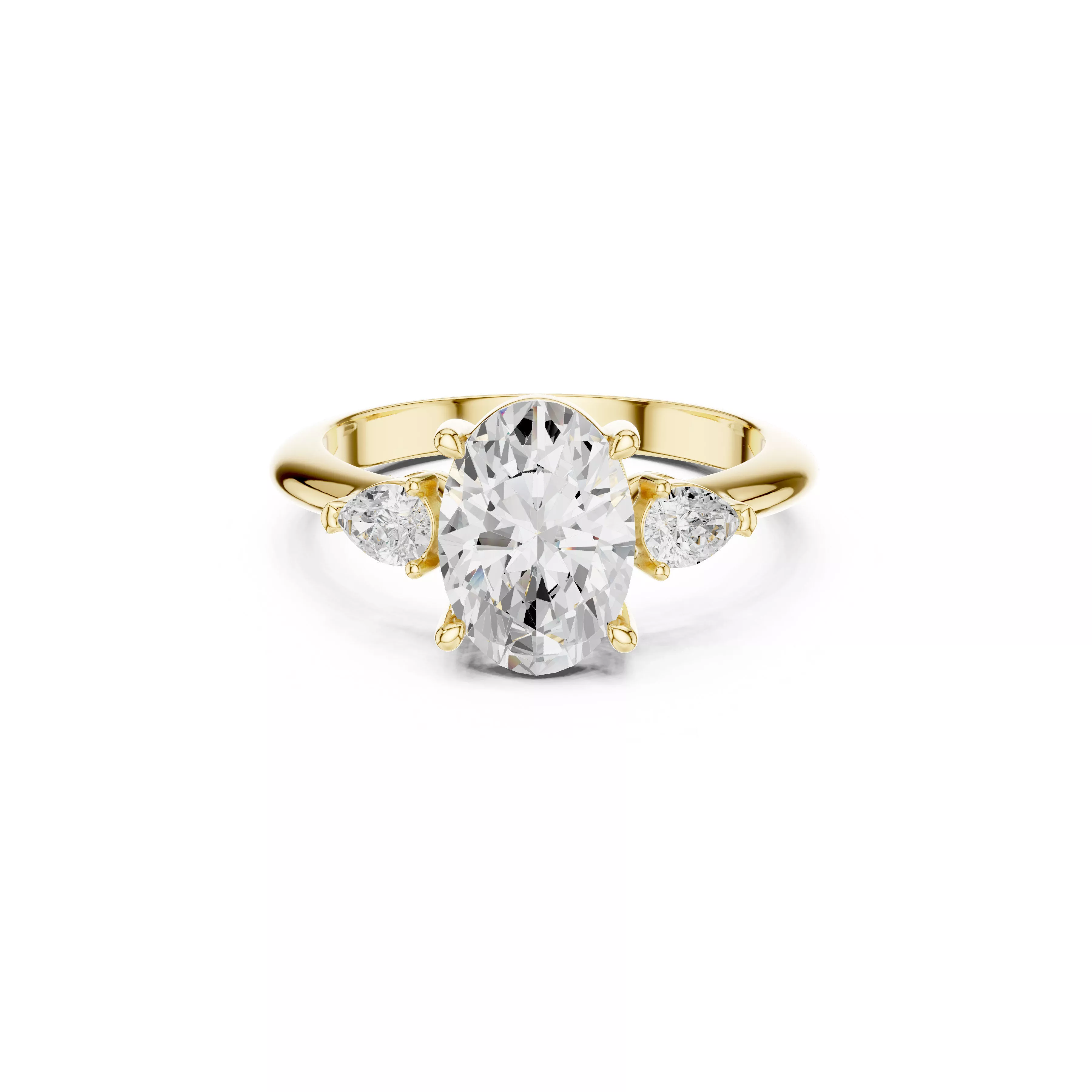Oval Diamond Ring Pear Side Stones Band CAD 3D print model