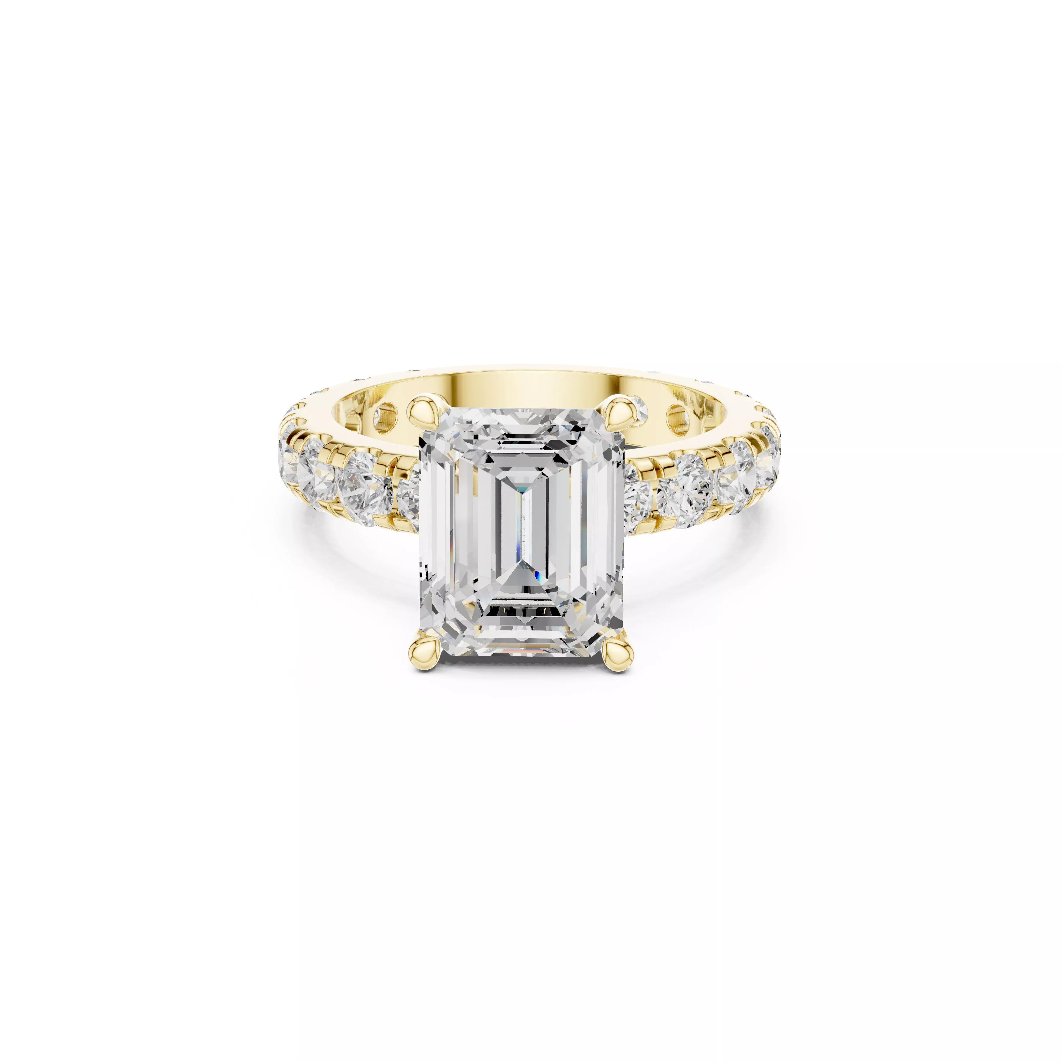 Emerald Cut Diamond Ring Round Side Stones Band CAD 3D print model
