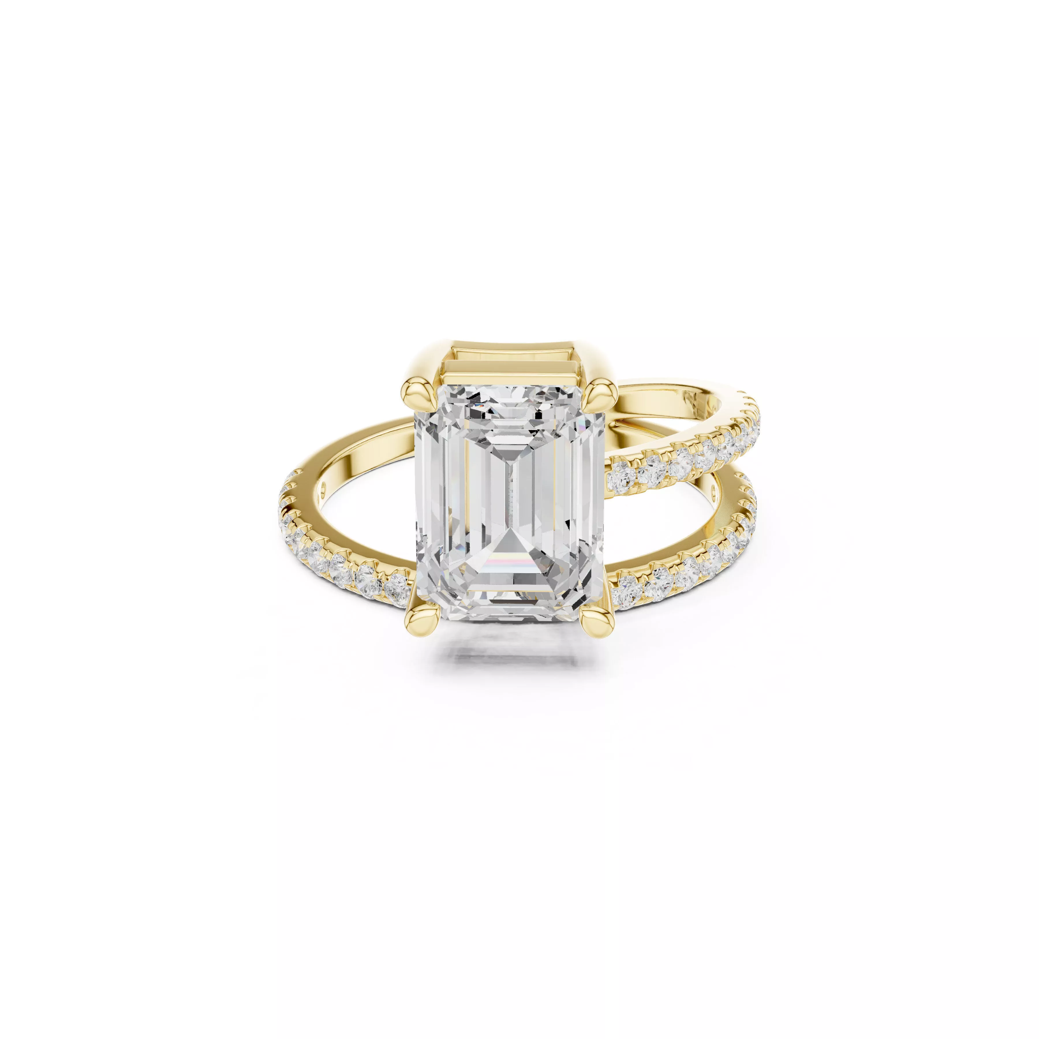 Emerald Cut Diamond Double Band Pave Engagement Ring CAD 3D print model