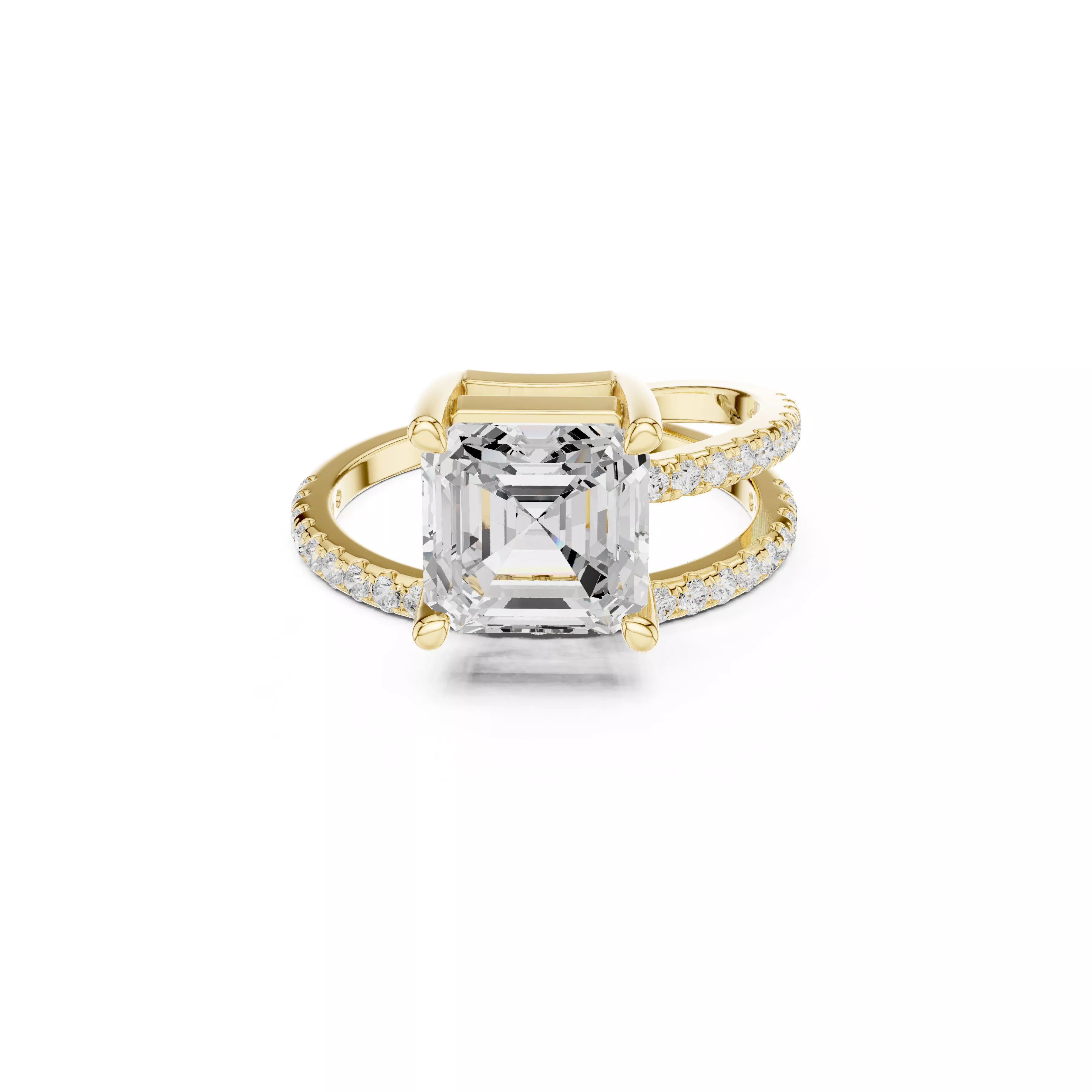 Asscher Cut Diamond Double Band Pave Engagement Ring CAD 3D print model