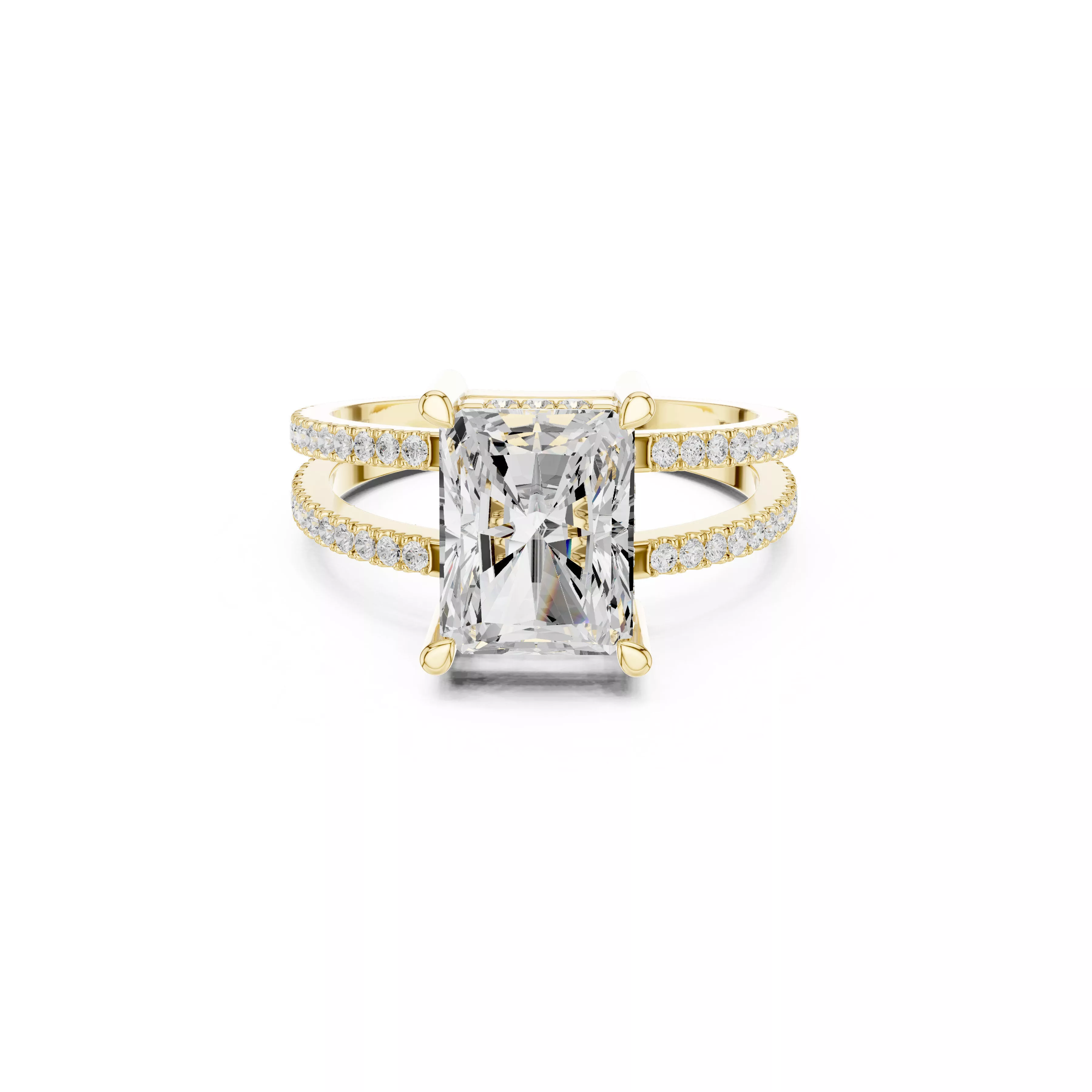 Radiant Cut Diamond Double Band Pave Engagement Ring CAD 3D print model