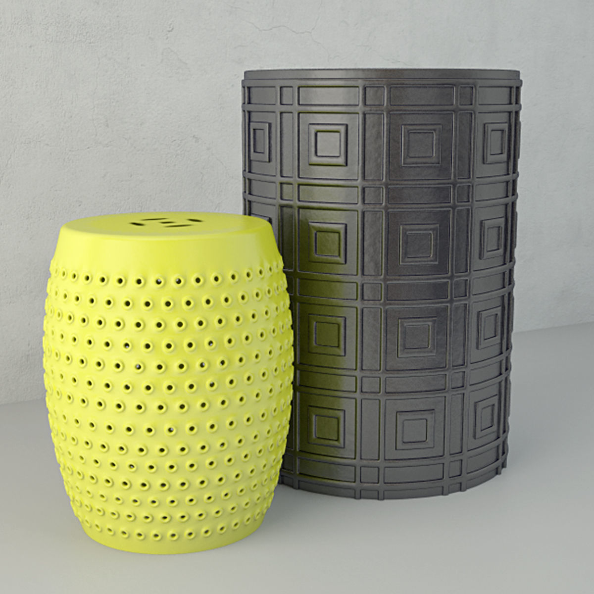 Ceramic Garden Stools 3D model_2