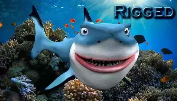 Cartoon blue shark Low-poly 3D model