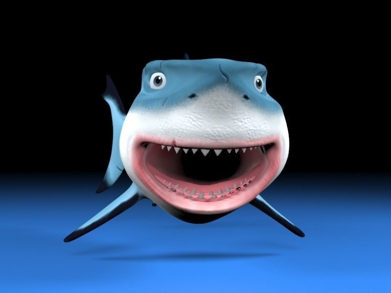 Cartoon blue shark Low-poly 3D model_3