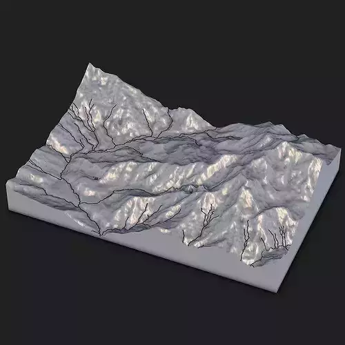 Detailed Mountain River Valley Terrain Tile 3D Printable STL