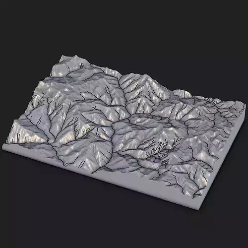 Detailed Mountain Ridge Terrain Relief Map 3D Printable STL