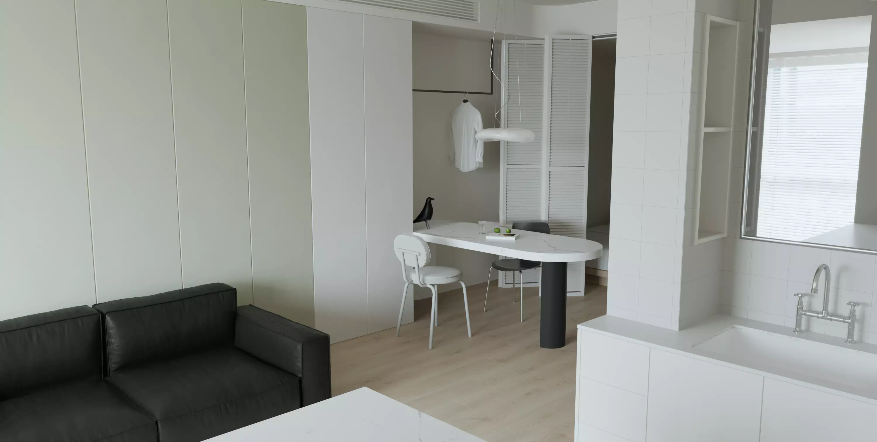 Modern minimalist compact apartment with sleeping nook interior 3D model