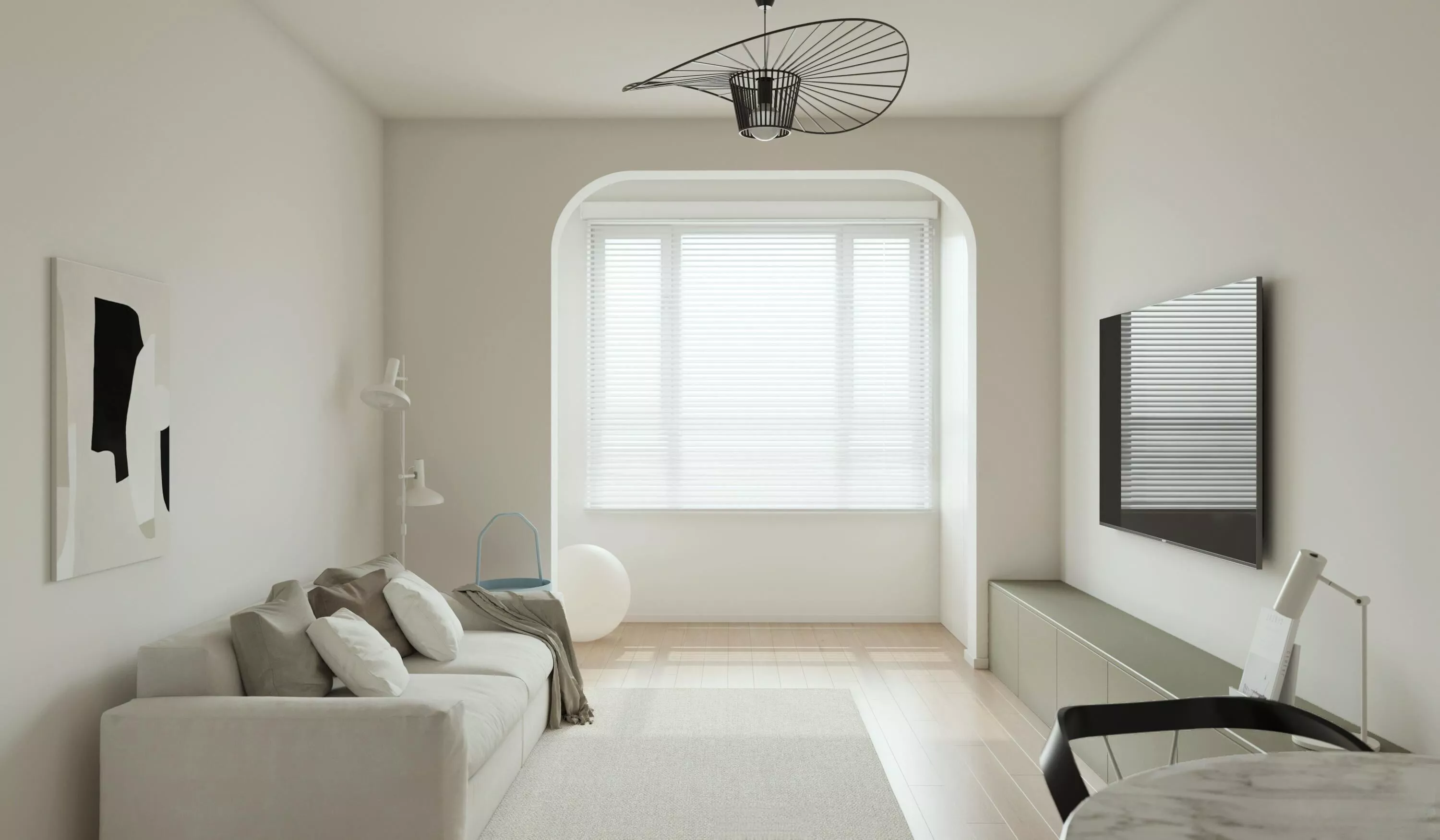 Modern minimalist black-and-white compact apartment interior 3D model