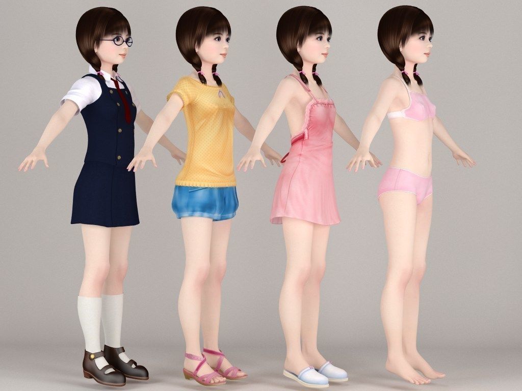 T pose rigged model of Yume with various outfit 3D model_8