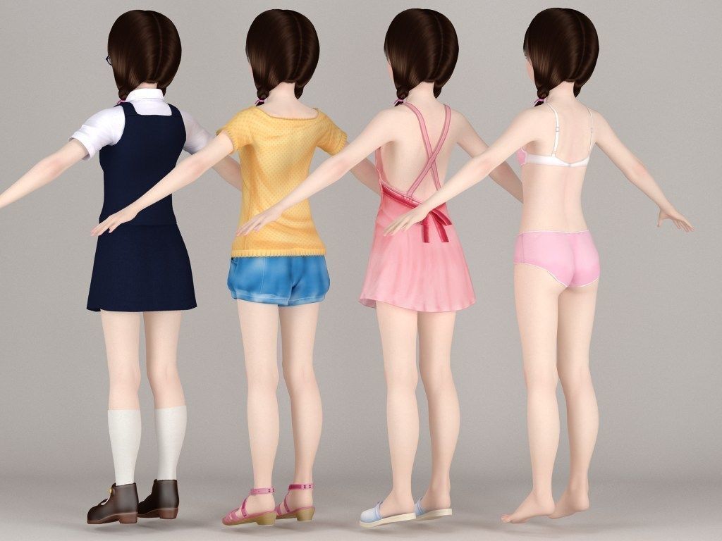 T pose rigged model of Yume with various outfit 3D model_7
