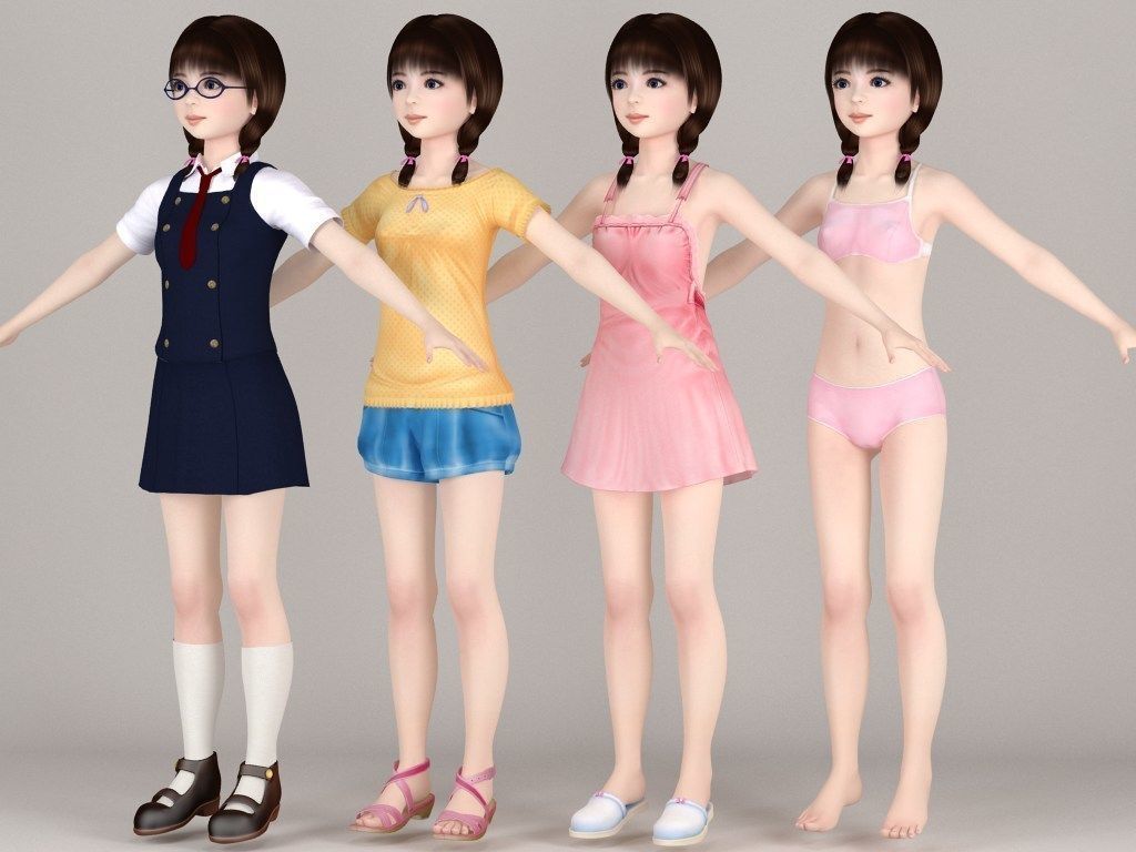 T pose rigged model of Yume with various outfit 3D model_5
