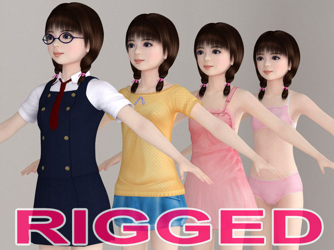 T pose rigged model of Yume with various outfit 3D model
