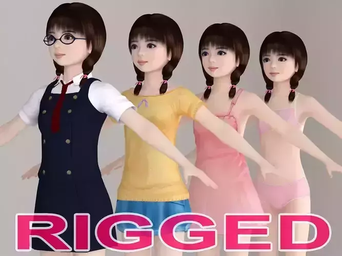 T pose rigged model of Yume with various outfit 3D model