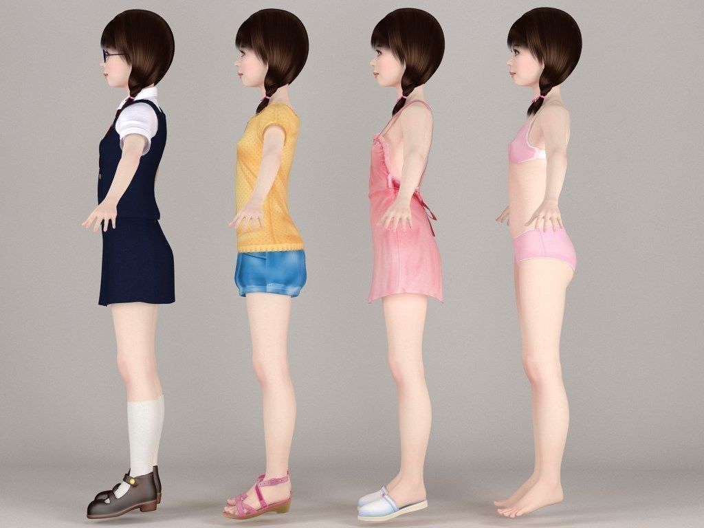T pose rigged model of Yume with various outfit 3D model_6