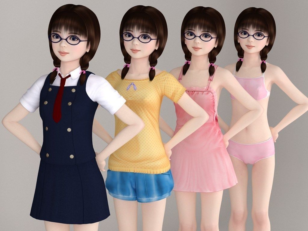 T pose rigged model of Yume with various outfit 3D model_1