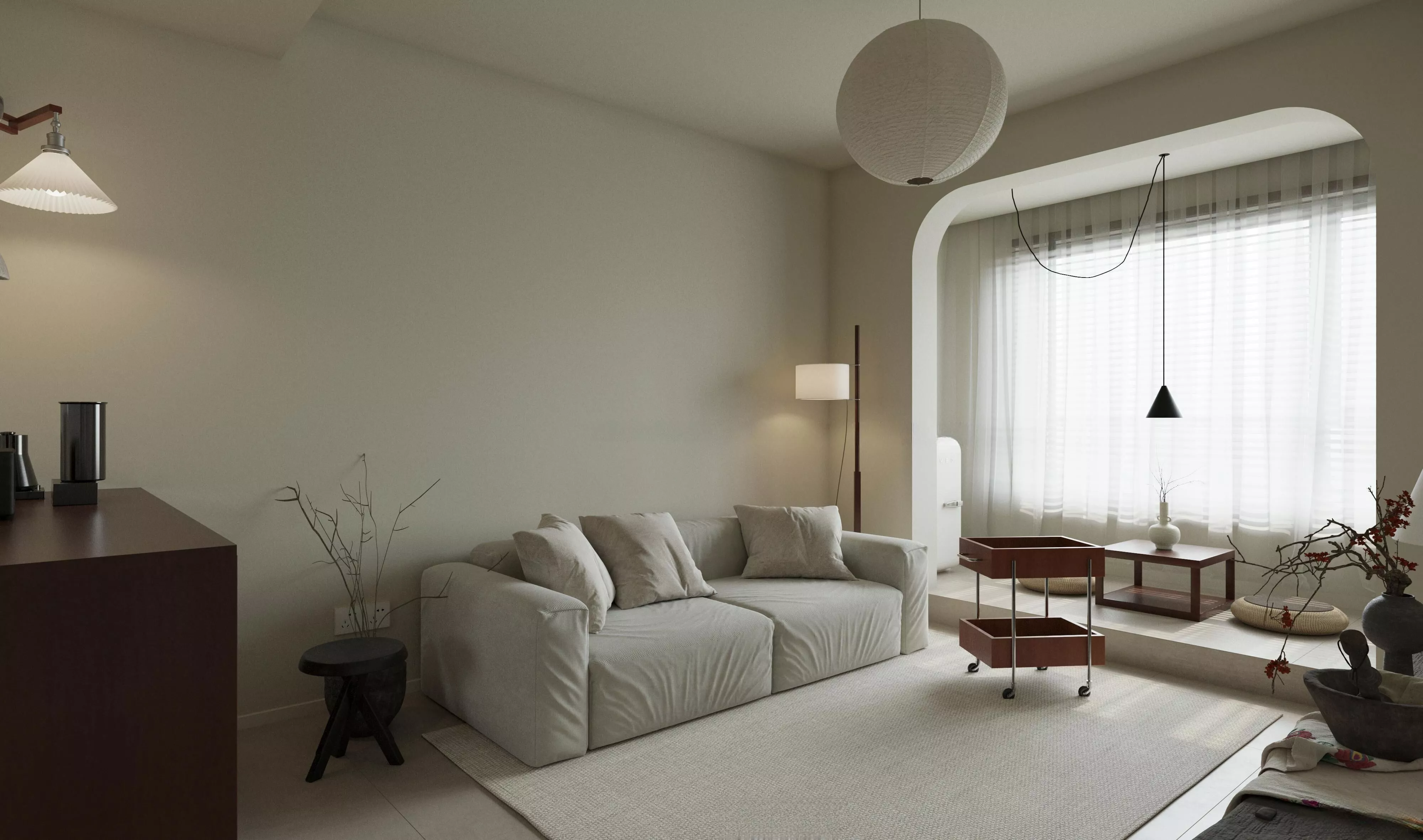 Modern minimalist warm wood apartment interior 3D model
