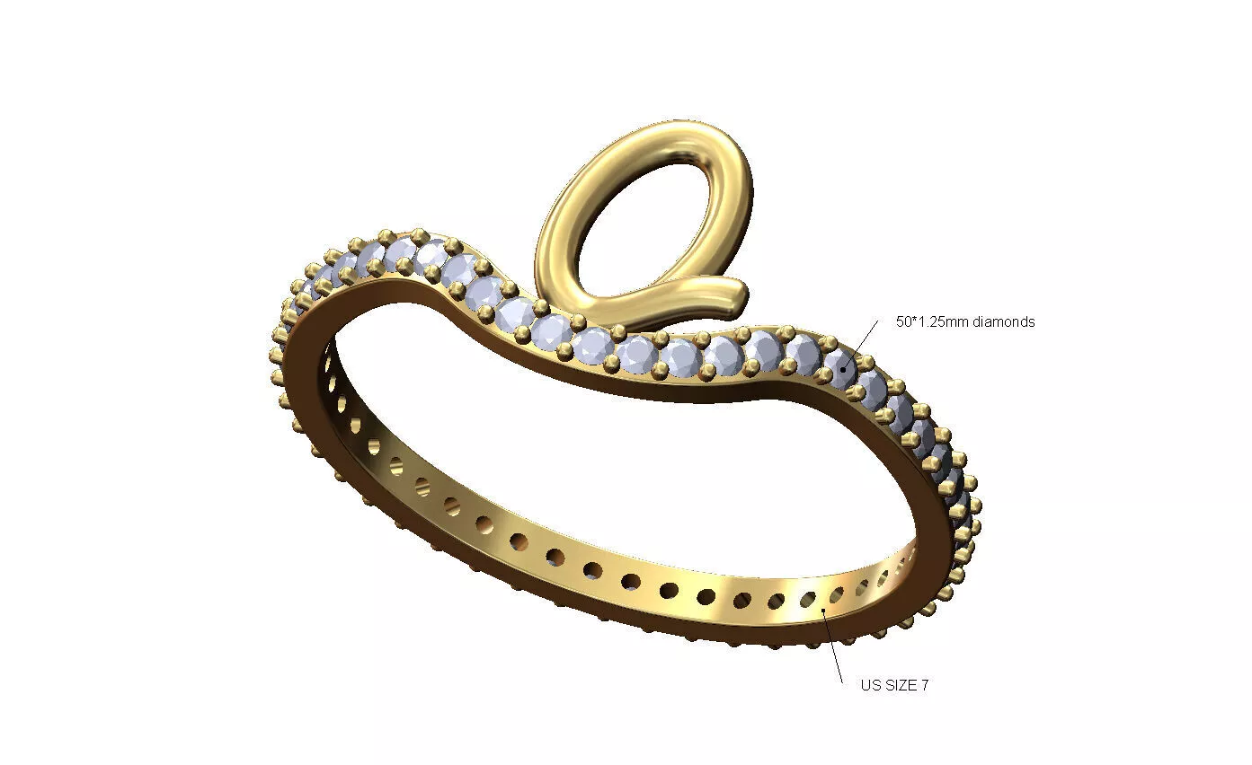 Q letter initial 3d lowercase wire diamond eternity ring 3D print model