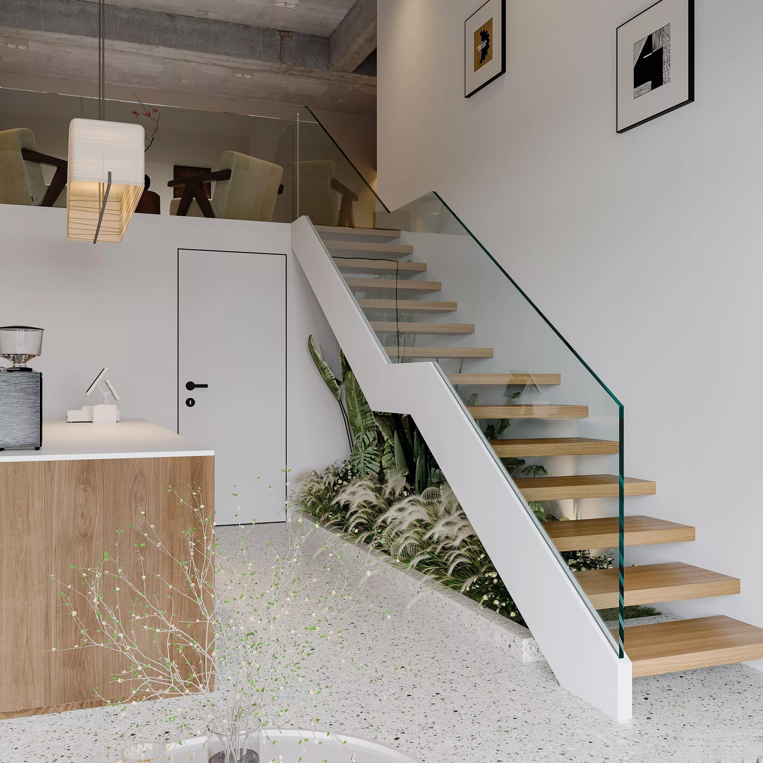 Modern minimalist homestay cafe loft interior 3D model