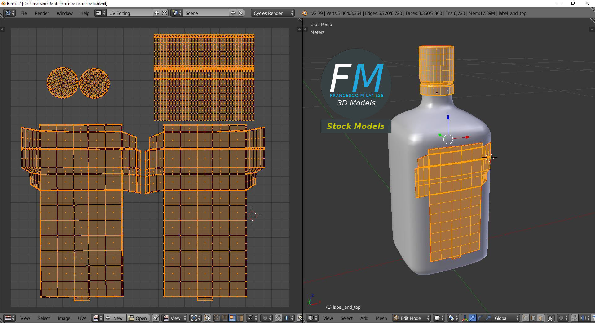 Cointreau bottle with label 3D model_10