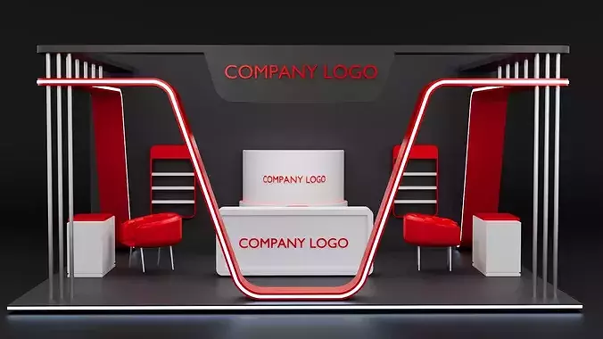 Modern Exhibition Booth 3D Model  Red And Black Trade Show