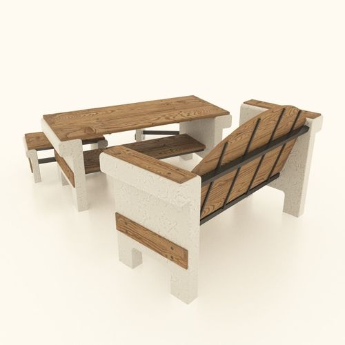 Garden Furniture 3d Model 3d model set of garden furniture made of concrete and wood vr / ar Garden Furniture 3d Model 3d model set of garden furniture made of concrete and wood vr / ar