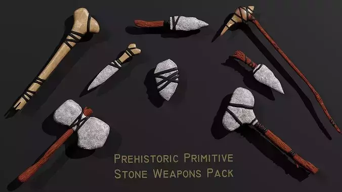 Stylized Primitive Stone Weapons Pack Low Poly