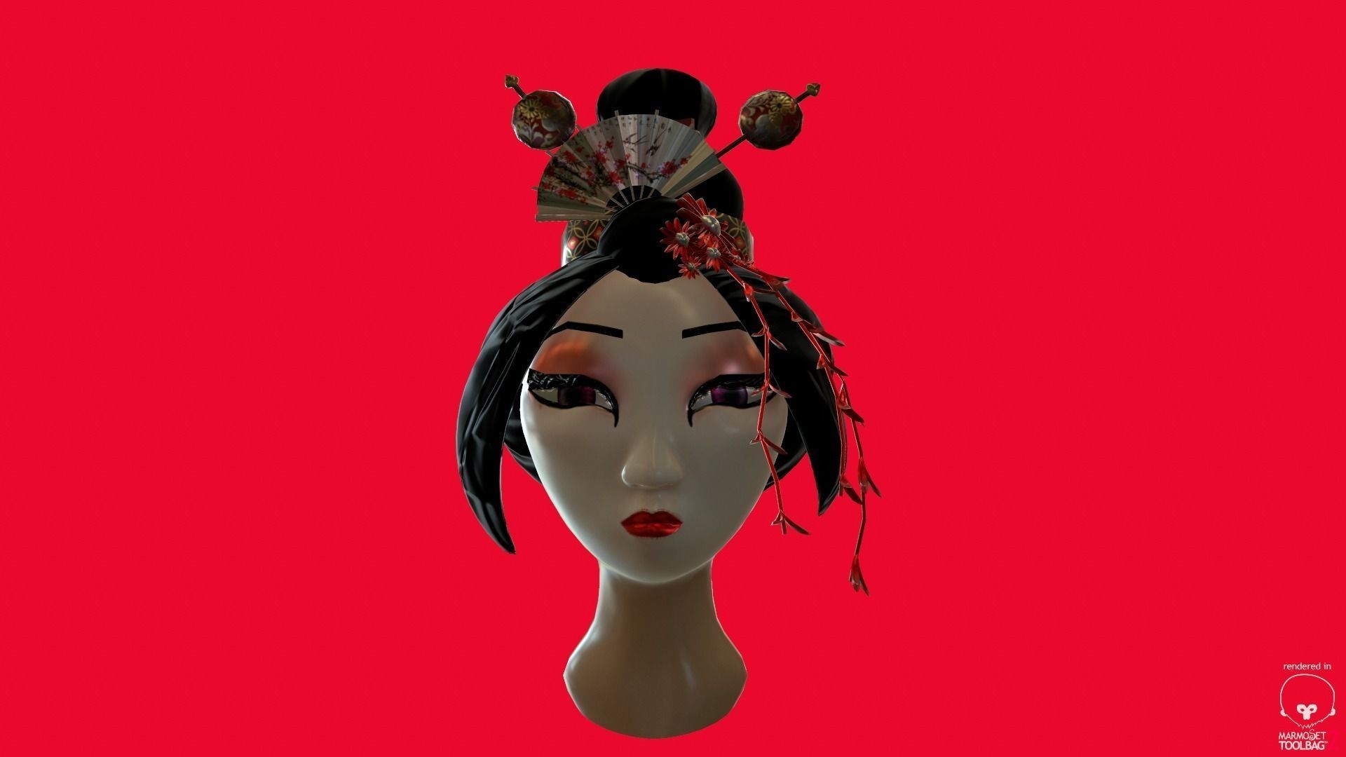 Geisha japan character girl Low-poly 3D model_0
