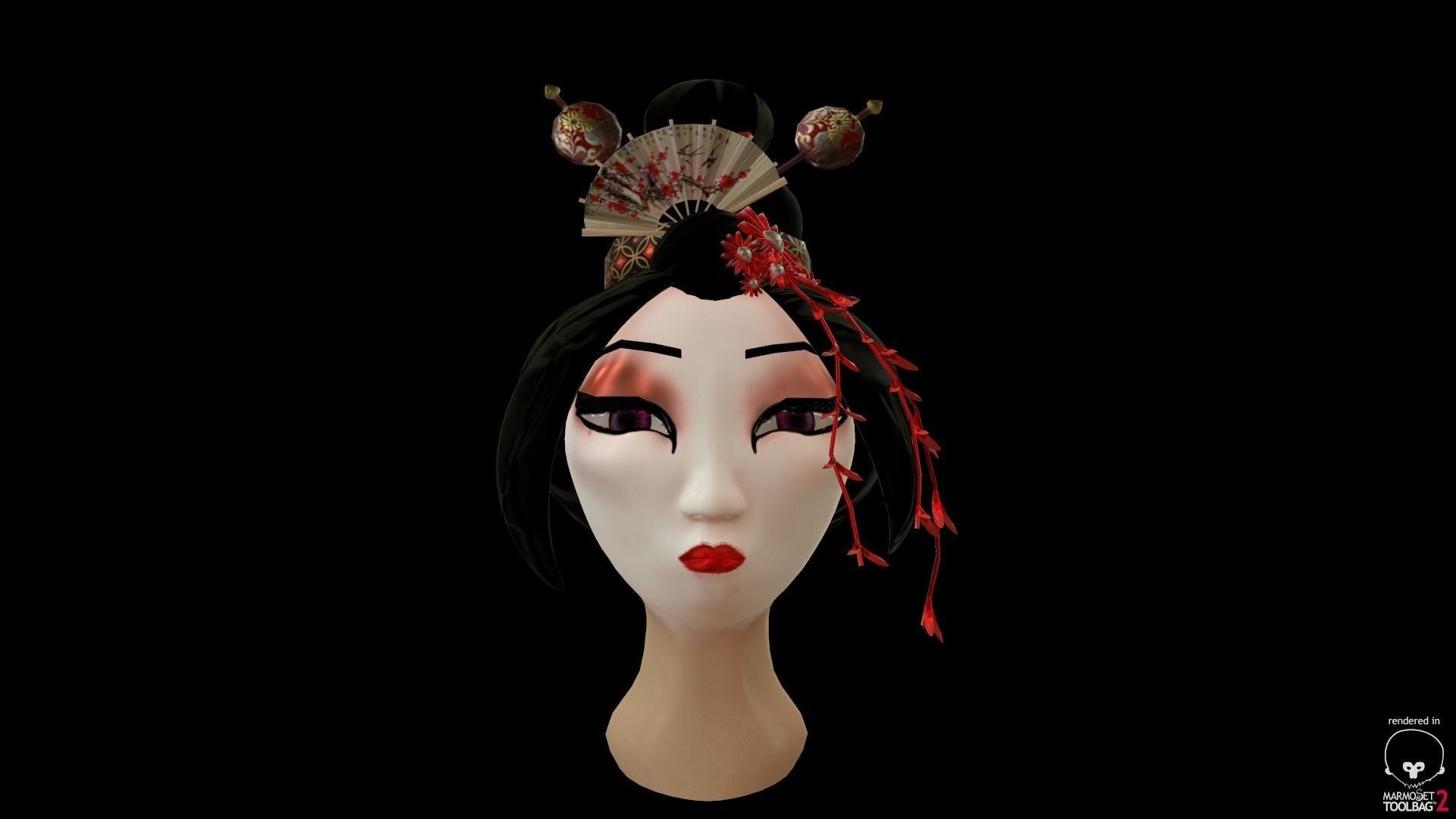 Geisha japan character girl Low-poly 3D model_1