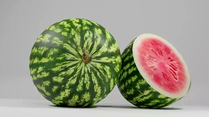 realistic watermelon whole cut pbr 3d Low-poly 3D model 6