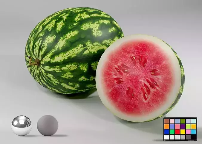 realistic watermelon whole cut pbr 3d Low-poly 3D model